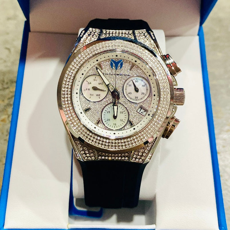 TechnoMarine Cruise Diva Pave Swiss Ronda Z60 Caliber Women's Watch w/ Pave & Mother of Pearl Dia